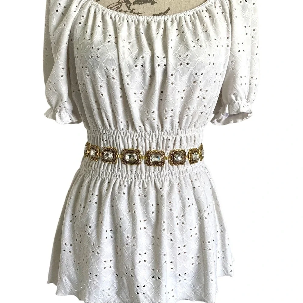 Gold Crystal Concho Chain Waist Statement Belt Formal wedding Bridal party event